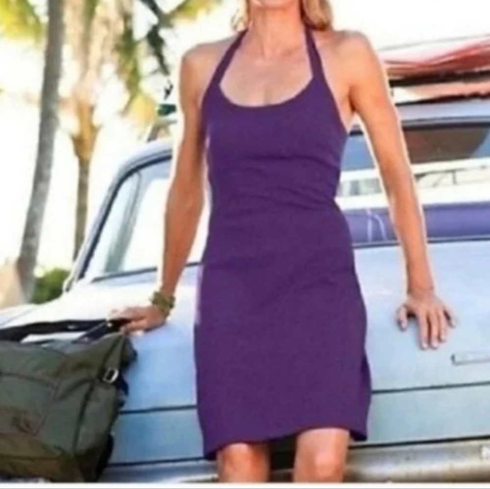 Athleta Modra Halter Dress  Bodycon Size 4 Color Plum Purple Yoga Tennis Summer